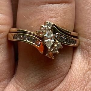 ODI 14K Gold .15 ct Marquise and .02 round Diamonds with Ring Guard
